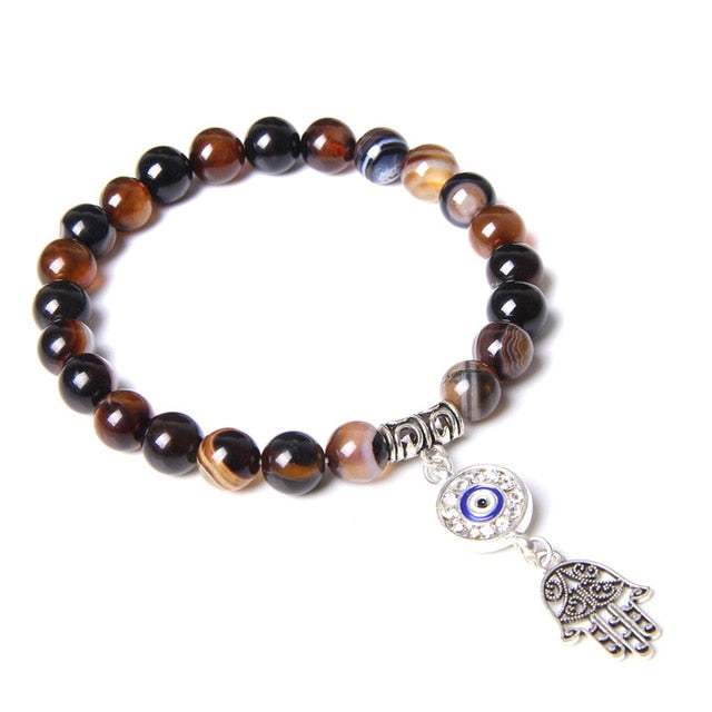 Handmade Natural Stone Lotus Ohm Buddha Beads Bracelet Pink Zebra Stone Lotus Charm Bracelet for Women Men Yoga Jewelry Gifts - Shopeasywear