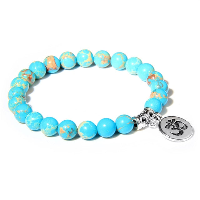 Handmade Natural Stone Lotus Ohm Buddha Beads Bracelet Pink Zebra Stone Lotus Charm Bracelet for Women Men Yoga Jewelry Gifts - Shopeasywear
