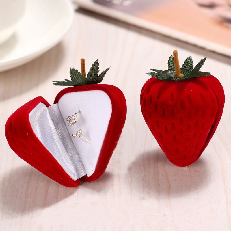 New 1 PCS Red Strawberry Box Form Velvet Ring Storage Case Jewelry Box Ring Protector Flocking Gift Box Hot Selling - Shopeasywear