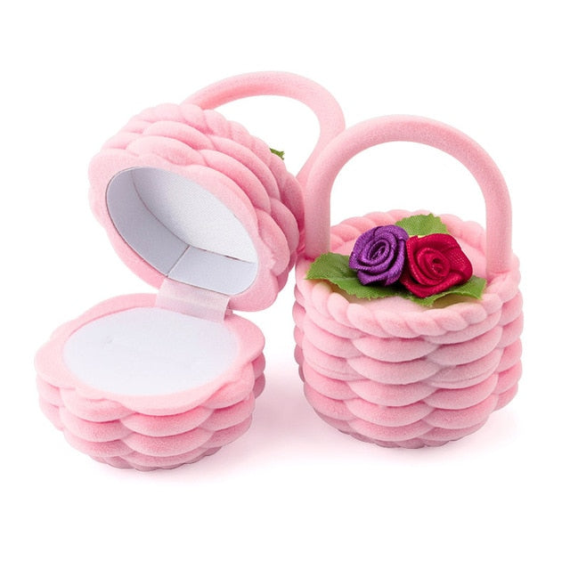 1 Piece cute Flower basket Velvet Wedding Engagement Ring Box Gift Box Holder for Earrings Necklace Display Jewelry case - Jeglow store
