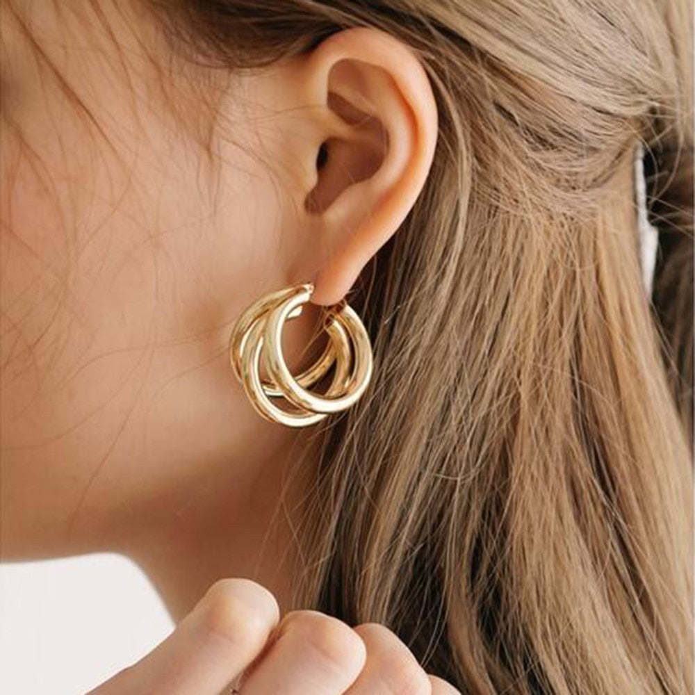 Punk Gold Circle Alloy Earrings - Shopeasywear