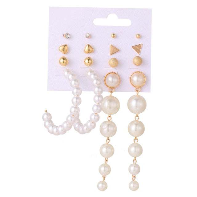 Bohemian Leopard Acrylic Pearl Earrings Set - Shopeasywear