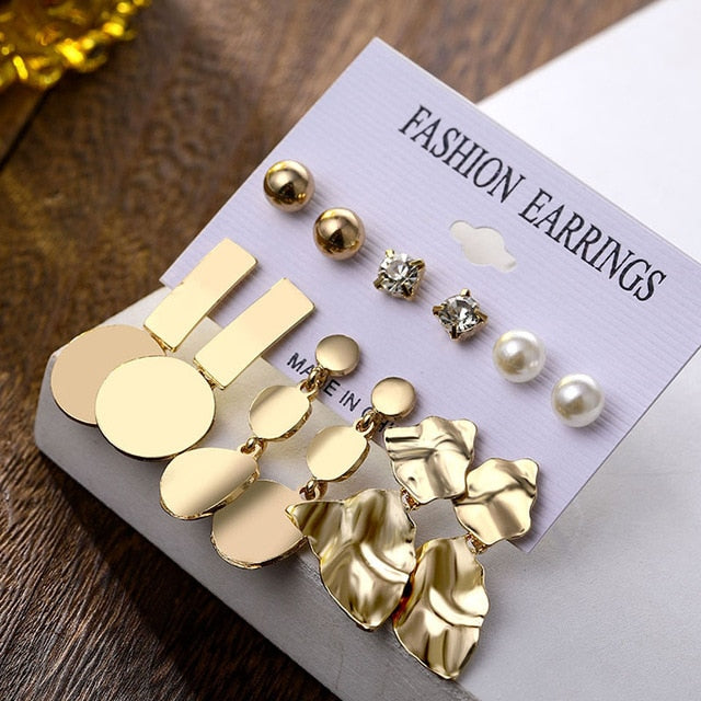 Bohemian Leopard Acrylic Pearl Earrings Set - Shopeasywear