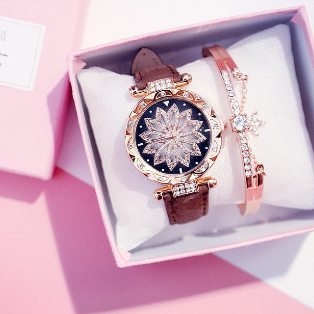 2019 Women Watches Bracelet set Starry Sky Ladies Bracelet Watch Casual Leather Quartz Wristwatch Clock Relogio Feminino - Shopeasywear