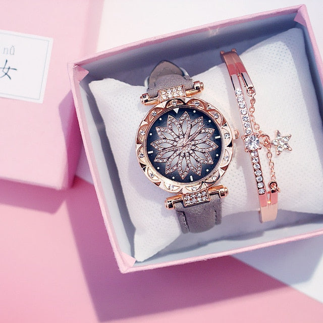 2019 Women Watches Bracelet set Starry Sky Ladies Bracelet Watch Casual Leather Quartz Wristwatch Clock Relogio Feminino - Shopeasywear