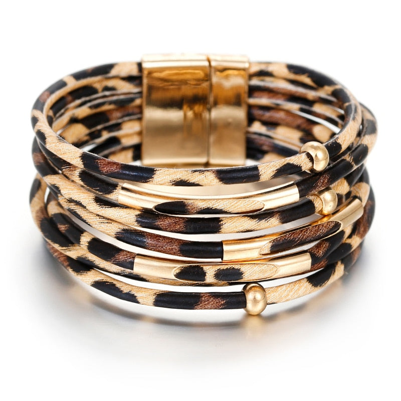 Amorcome Leopard Leather Bracelets - Shopeasywear