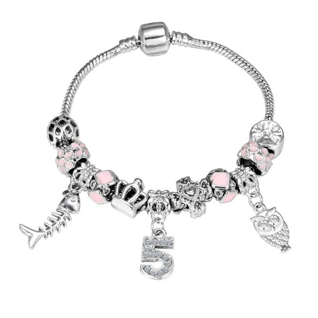 Pink Crystal Charm Silver Color Bracelets - Shopeasywear