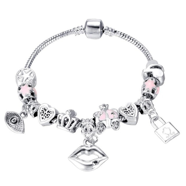 Pink Crystal Charm Silver Color Bracelets - Shopeasywear