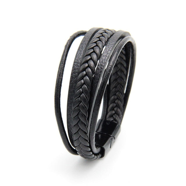 2019 fashion hand-woven multi-layer men's jewelry jewellery celebrity wind vintage alloy magnetic buckle leather bracelet - Shopeasywear