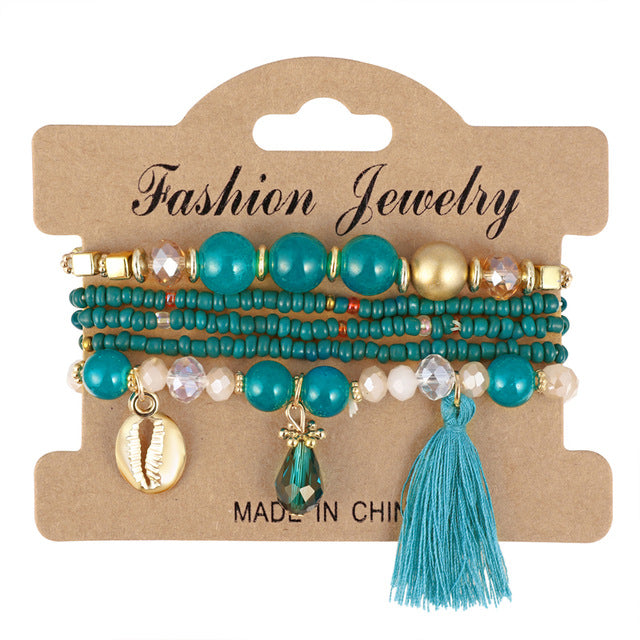 3-4pcs/set Fashion Boho Bracelets & Bangles Women Stone Beaded Bracelet Set With Colorful Gem Long Wrap Bracelet for Women - Shopeasywear