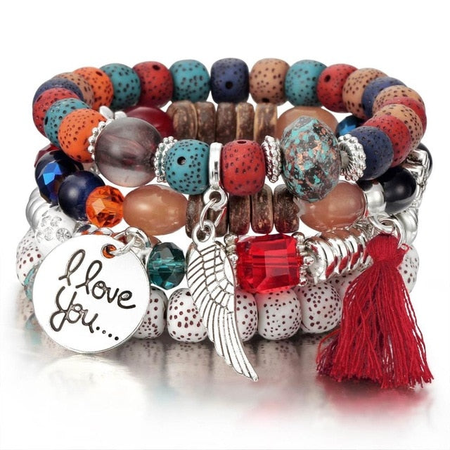 3-4pcs/set Fashion Boho Bracelets & Bangles Women Stone Beaded Bracelet Set With Colorful Gem Long Wrap Bracelet for Women - Shopeasywear
