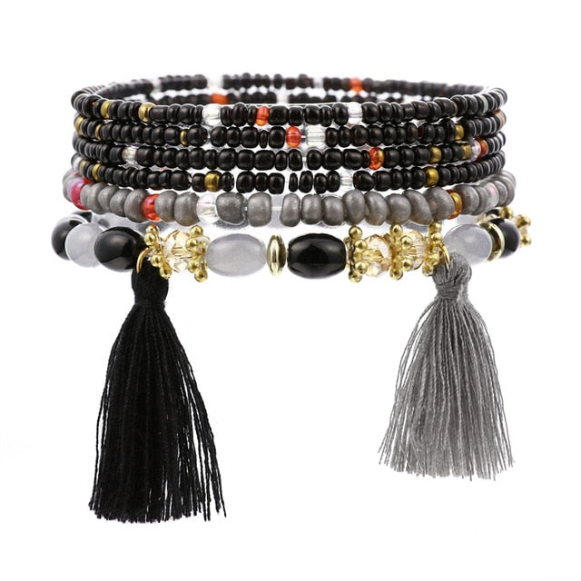 3-4pcs/set Fashion Boho Bracelets & Bangles Women Stone Beaded Bracelet Set With Colorful Gem Long Wrap Bracelet for Women - Shopeasywear