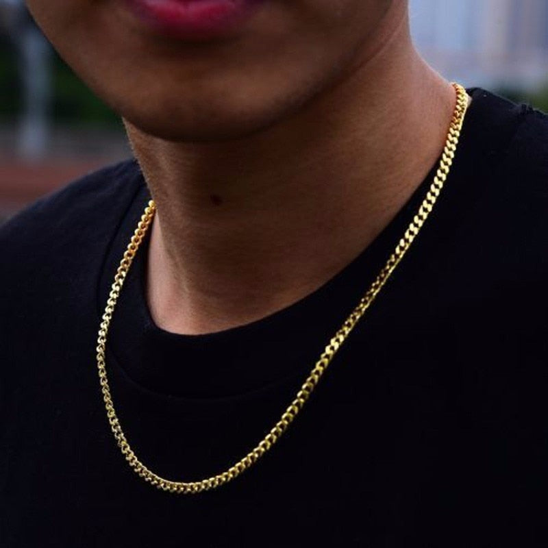Men Necklace Gold Tone Snake Chain - Shopeasywear