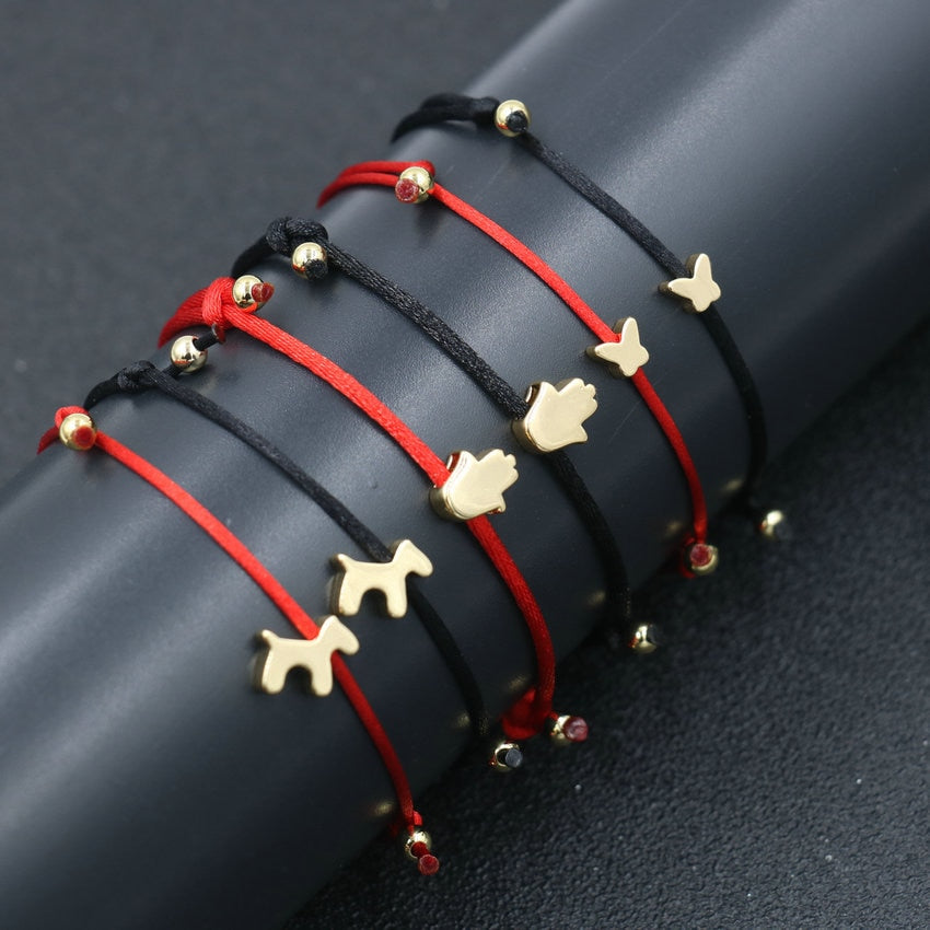 2pcs/set Couple Bracelet Copper Heart Dog Butterfly Hamsa Wish Bracelet Braid Rope Adjustable Bracelets For Women Kids Jewelry - Shopeasywear