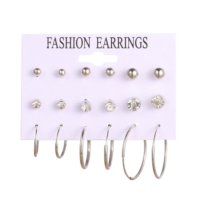 Set Of Kristal Silver and Gold Earrings - Shopeasywear