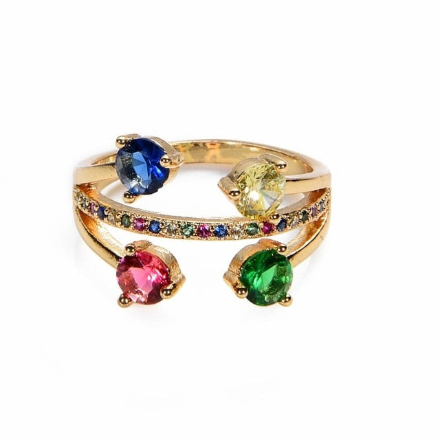 Women's copper Gold Crown rainbow Rings - Shopeasywear