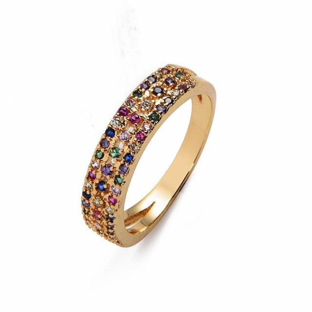 Women's copper Gold Crown rainbow Rings - Shopeasywear