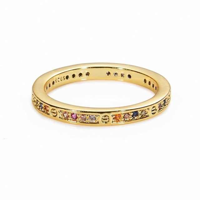 Women's copper Gold Crown rainbow Rings - Shopeasywear