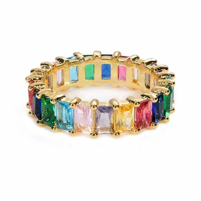 Women's copper Gold Crown rainbow Rings - Shopeasywear