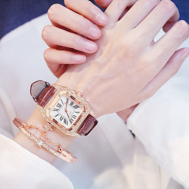 Square Luxury Diamond Women Watches 2019 Leather Ladies Watch Waterproof Female Quartz Wristwatch Relogio Feminino Reloj Mujer - Shopeasywear