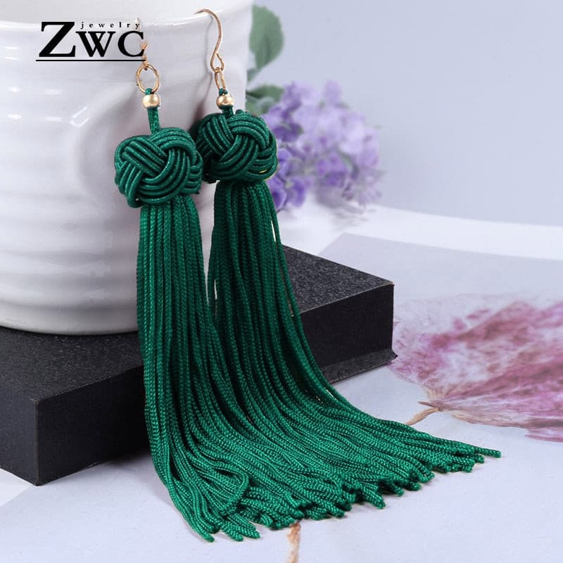 ZWC Vintage Ethnic Long Tassel Drop Earrings for Women Lady Fashion Bohemian Statement Fringe Dangle Women Earring 2019 Jewelry - Shopeasywear