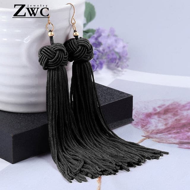 ZWC Vintage Ethnic Long Tassel Drop Earrings for Women Lady Fashion Bohemian Statement Fringe Dangle Women Earring 2019 Jewelry - Shopeasywear