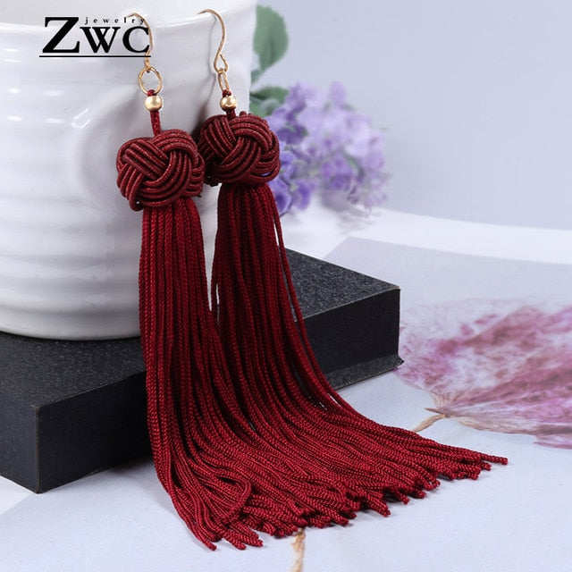 ZWC Vintage Ethnic Long Tassel Drop Earrings for Women Lady Fashion Bohemian Statement Fringe Dangle Women Earring 2019 Jewelry - Shopeasywear