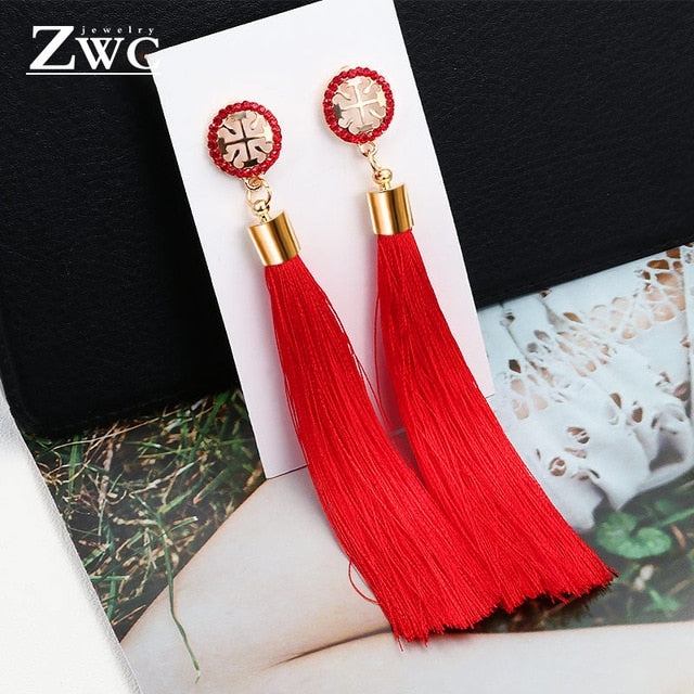 ZWC Vintage Ethnic Long Tassel Drop Earrings for Women Lady Fashion Bohemian Statement Fringe Dangle Women Earring 2019 Jewelry - Shopeasywear