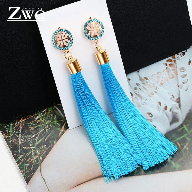 ZWC Vintage Ethnic Long Tassel Drop Earrings for Women Lady Fashion Bohemian Statement Fringe Dangle Women Earring 2019 Jewelry - Shopeasywear