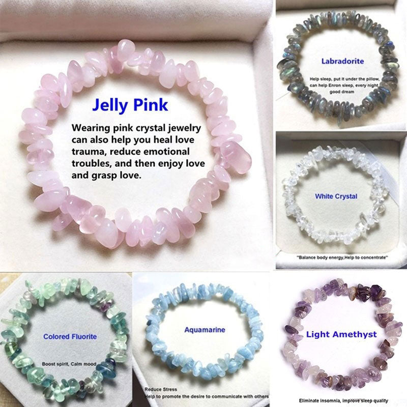 Natural Pink Quartz Crystal Stone Chip Beads Bracelet Stretch Beaded Bracelets for Women Men Unisex Jewelry - Shopeasywear