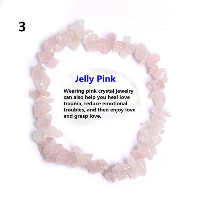 Natural Pink Quartz Crystal Stone Chip Beads Bracelet Stretch Beaded Bracelets for Women Men Unisex Jewelry - Shopeasywear