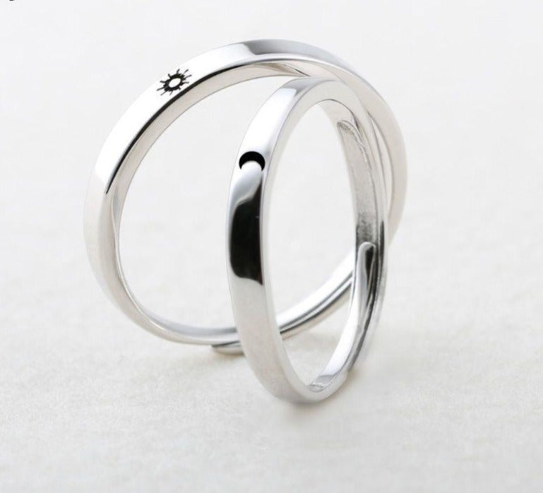 2Pcs Sun and Moon Lover Couple Rings Set