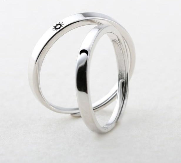 2Pcs Sun and Moon Lover Couple Rings Set