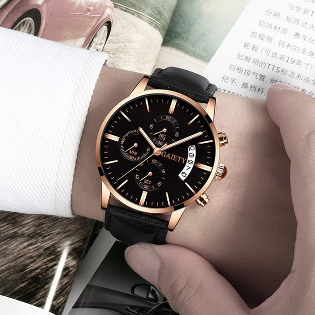 2019 relogio masculino watches men Fashion Sport Stainless Steel Case Leather Band watch Quartz Business Wristwatch reloj hombre - Shopeasywear