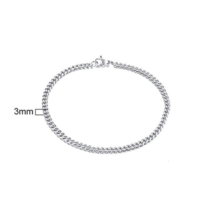 PUNK SILVER COLOR CURB CHAIN BRACELET FASHION MEN'S STAINLESS STEEL BANGLE BRACELETS 3MM 5MM 7MM 9MM 11MM - Shopeasywear
