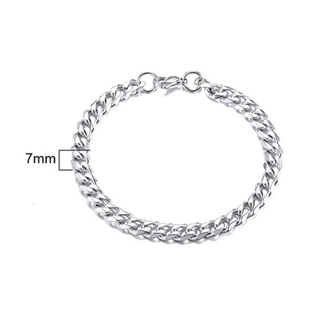 PUNK SILVER COLOR CURB CHAIN BRACELET FASHION MEN'S STAINLESS STEEL BANGLE BRACELETS 3MM 5MM 7MM 9MM 11MM - Shopeasywear