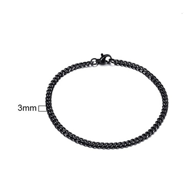 PUNK SILVER COLOR CURB CHAIN BRACELET FASHION MEN'S STAINLESS STEEL BANGLE BRACELETS 3MM 5MM 7MM 9MM 11MM - Shopeasywear