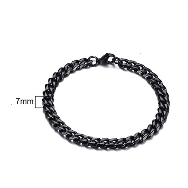 PUNK SILVER COLOR CURB CHAIN BRACELET FASHION MEN'S STAINLESS STEEL BANGLE BRACELETS 3MM 5MM 7MM 9MM 11MM - Shopeasywear