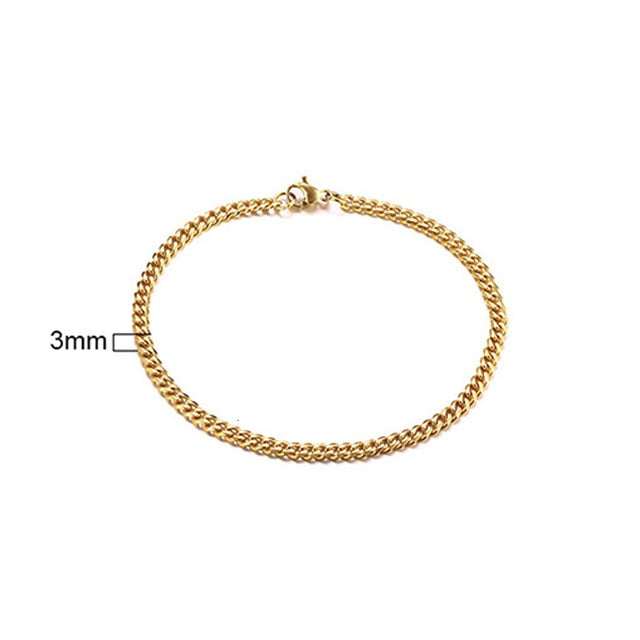 PUNK SILVER COLOR CURB CHAIN BRACELET FASHION MEN'S STAINLESS STEEL BANGLE BRACELETS 3MM 5MM 7MM 9MM 11MM - Shopeasywear