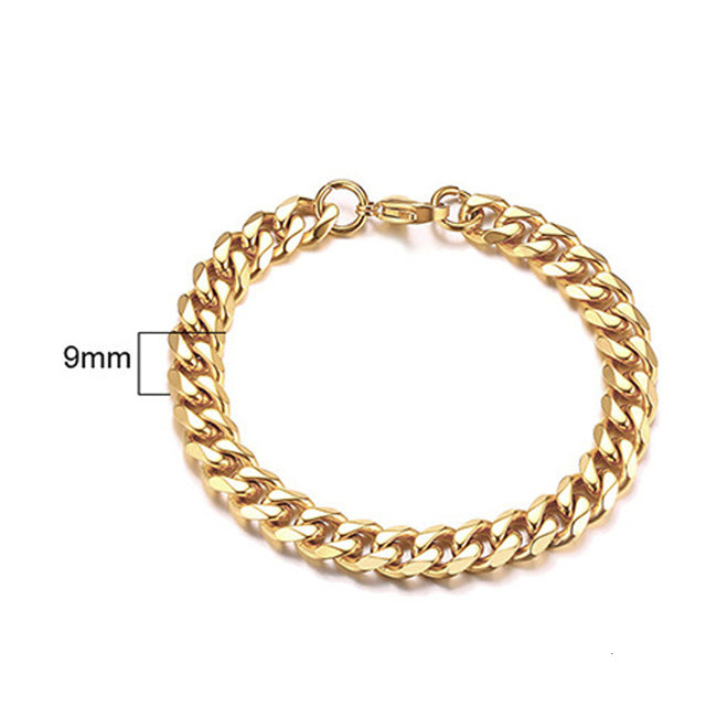 PUNK SILVER COLOR CURB CHAIN BRACELET FASHION MEN'S STAINLESS STEEL BANGLE BRACELETS 3MM 5MM 7MM 9MM 11MM - Shopeasywear