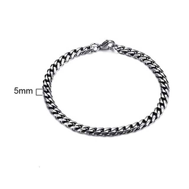 PUNK SILVER COLOR CURB CHAIN BRACELET FASHION MEN'S STAINLESS STEEL BANGLE BRACELETS 3MM 5MM 7MM 9MM 11MM - Shopeasywear
