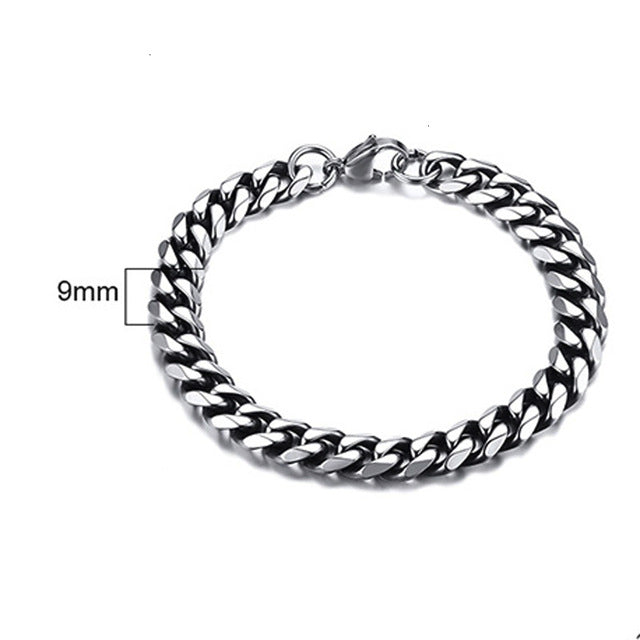 PUNK SILVER COLOR CURB CHAIN BRACELET FASHION MEN'S STAINLESS STEEL BANGLE BRACELETS 3MM 5MM 7MM 9MM 11MM - Shopeasywear