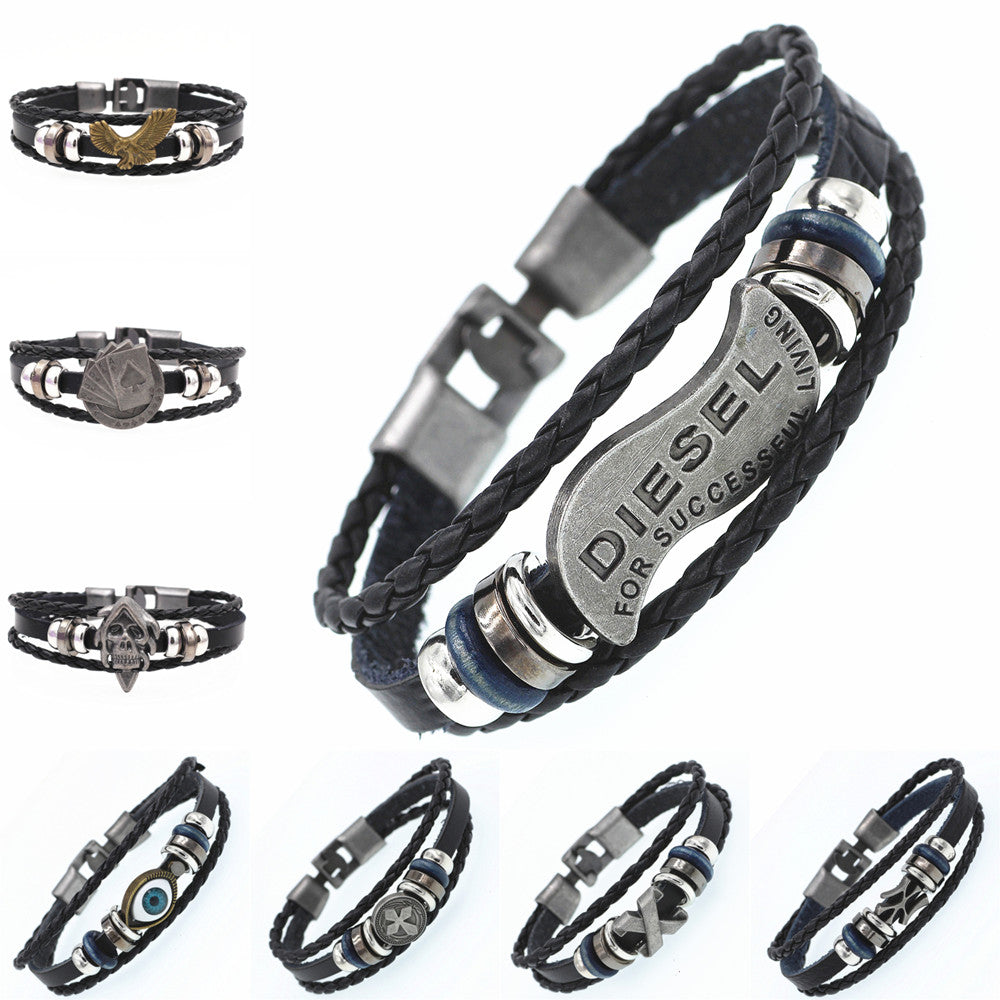 Pulsera de cuero DGW Lucky Vintage para hombre, para jugar a las cartas, colgante de Raja Vegas, pulsera trenzada multicapa para mujer, Dropshipping - Shopeasywear