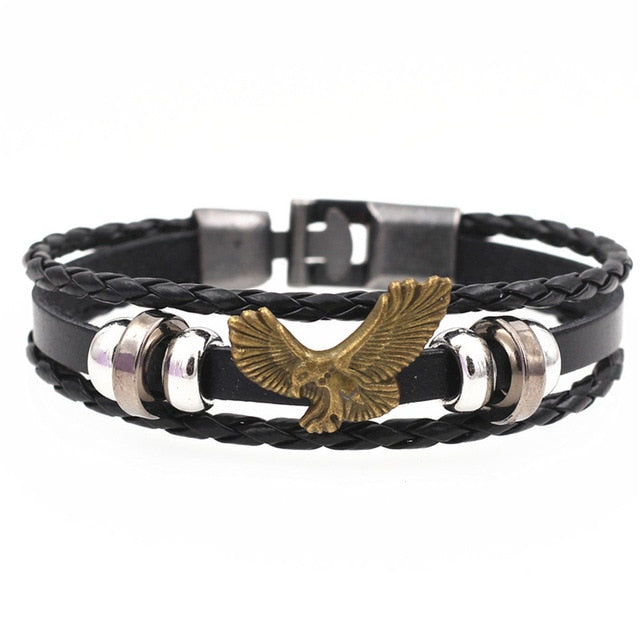 Pulsera de cuero DGW Lucky Vintage para hombre, para jugar a las cartas, colgante de Raja Vegas, pulsera trenzada multicapa para mujer, Dropshipping - Shopeasywear