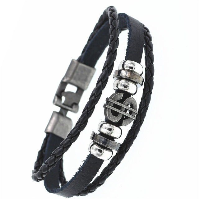 Pulsera de cuero DGW Lucky Vintage para hombre, para jugar a las cartas, colgante de Raja Vegas, pulsera trenzada multicapa para mujer, Dropshipping - Shopeasywear