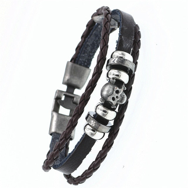 Pulsera de cuero DGW Lucky Vintage para hombre, para jugar a las cartas, colgante de Raja Vegas, pulsera trenzada multicapa para mujer, Dropshipping - Shopeasywear