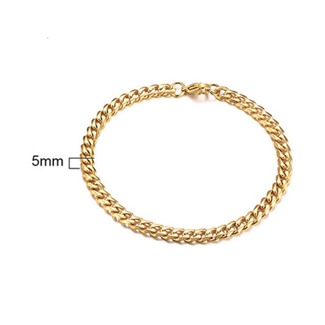 Men's Bracelet Curb Cuban Link Chain Stainless Steel Mens Womens Bracelets Bangle Gold Tone No Fade 3mm to 11mm - Shopeasywear