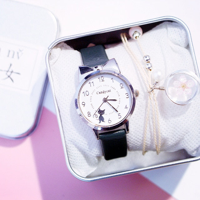Kids Watches Students Children Pink Watch Girls sale Leather Child Hours Black Cat Quartz Wristwatch Girl Gift Clocks reloj часы - Shopeasywear