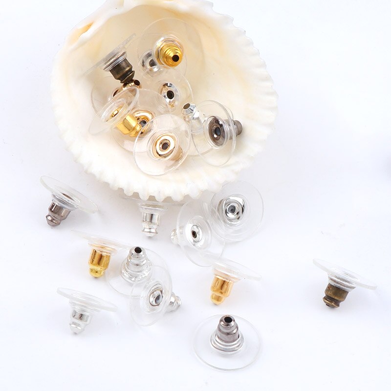 100pcs 11mm Gold plating Earrings Barrel Bullet Resin Earrings Rubber Ear Plugging Stopper DIY Earring Back Earstud Findings - Jeglow store