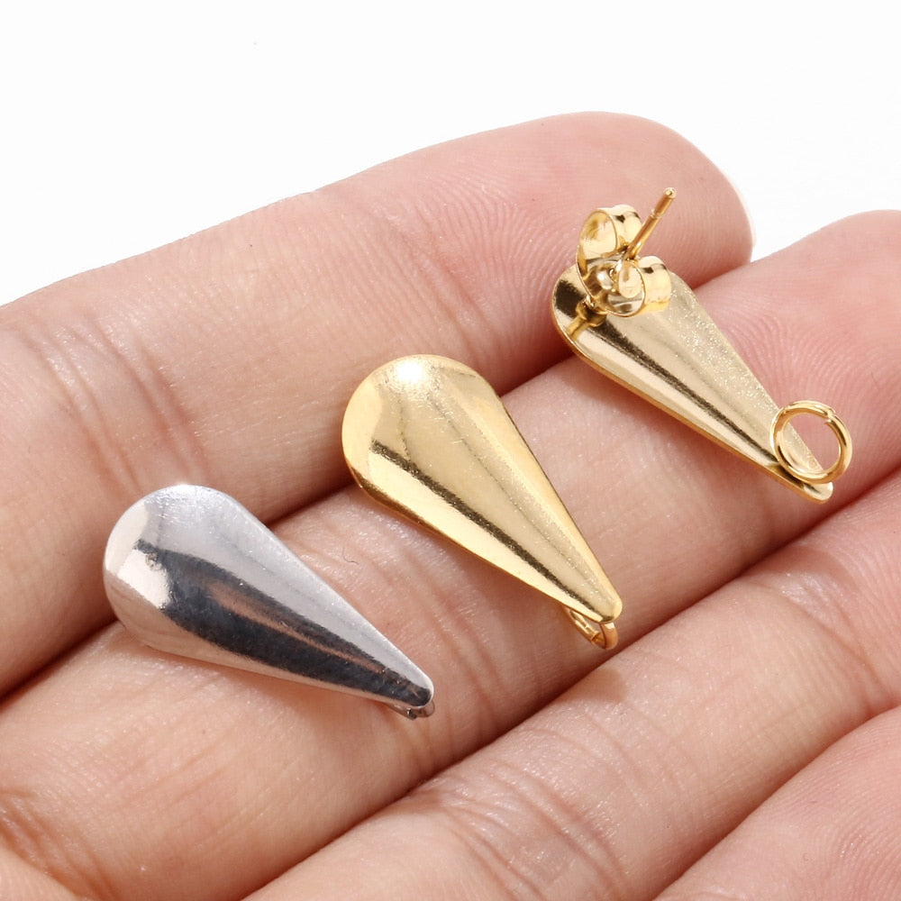 10pcs Stainless Steel Hypoallergenic Teardrop Stud Post Earring Findings With Loop Real Gold Plated Waterdrop Earstuds 20x9mm - Jeglow store